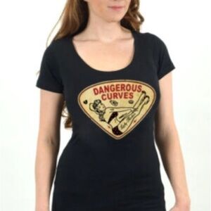 Lucky 13 Women's Dangerous Curves
Scoop Neck T-Shirt Black nwt small